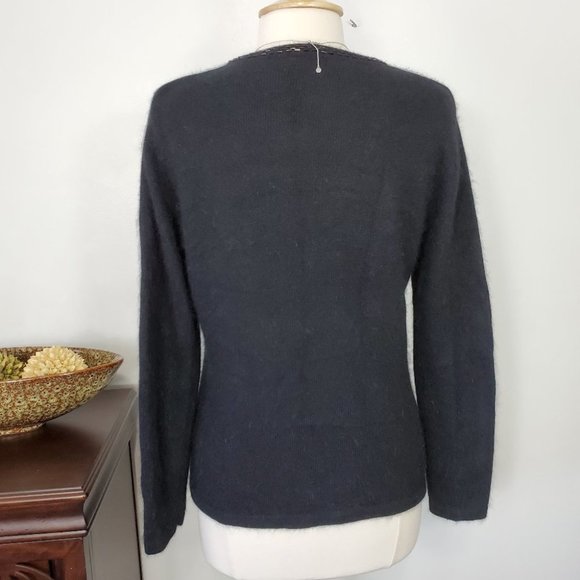 Bridgetown Collection Black Beaded Neckline Angora Wool Blend Sweater Size M - Picture 5 of 7